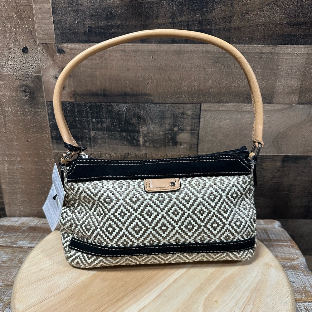 NEW Tula Women’s Arabian two tone brown/tan with suede strip handbag 10”x6”
